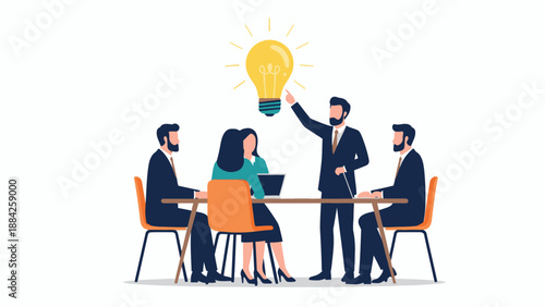 Business Team Discussing Idea with Lightbulb.