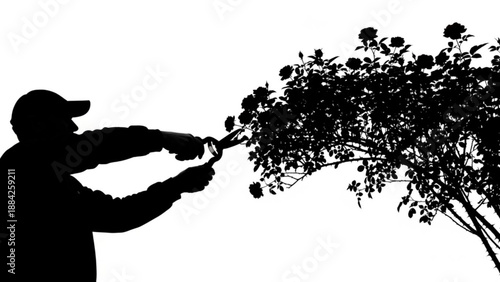 Man pruning flowers with scissors from a large bouquet held in his hand