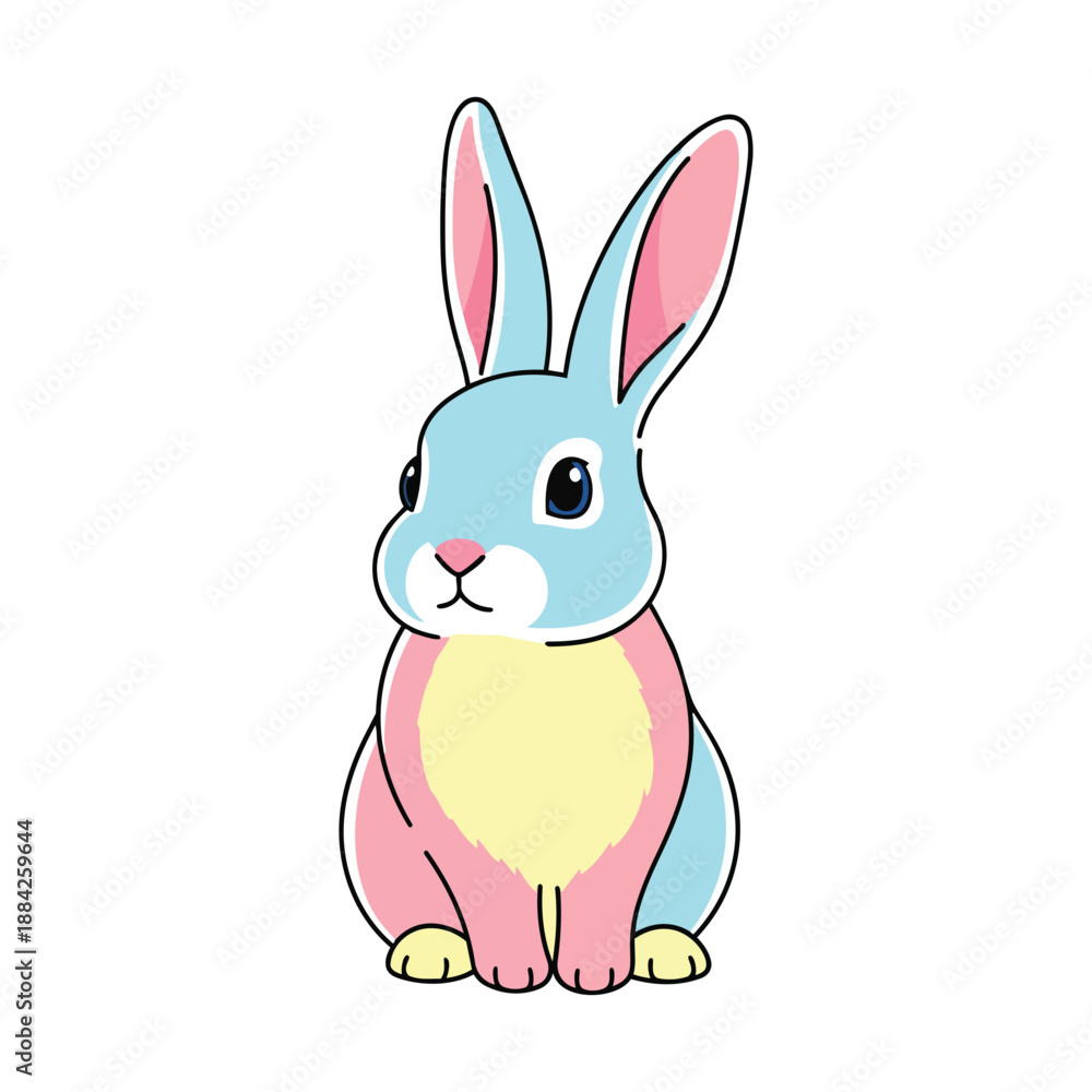 Obraz premium Cute pastel blue pink bunny rabbit sitting illustration on white background art