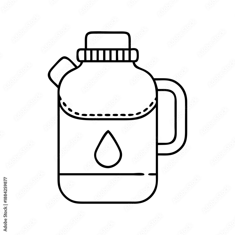 Fototapeta premium A black and white line drawing of a water bottle with a drop logo