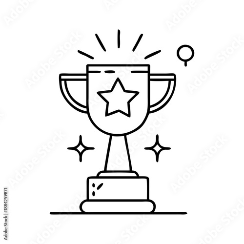 A simple line drawing of a trophy with a star on the front and sparkles around it symbolizing achievement and success in a minimalist style