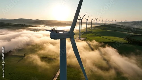 Wind turbines generating renewable energy landscape.