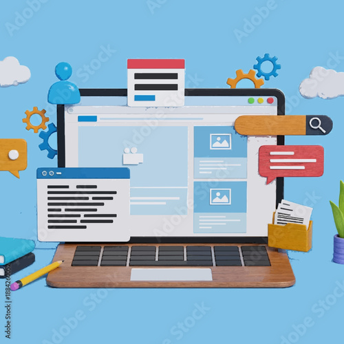 Creative Workspace with Laptop and Digital Elements