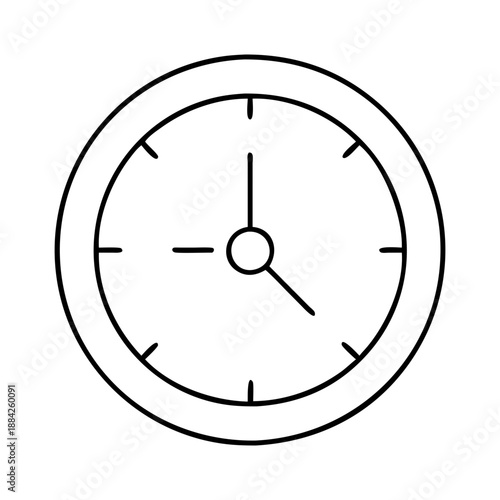 A simple line drawing of an analog clock face with hour and minute hands