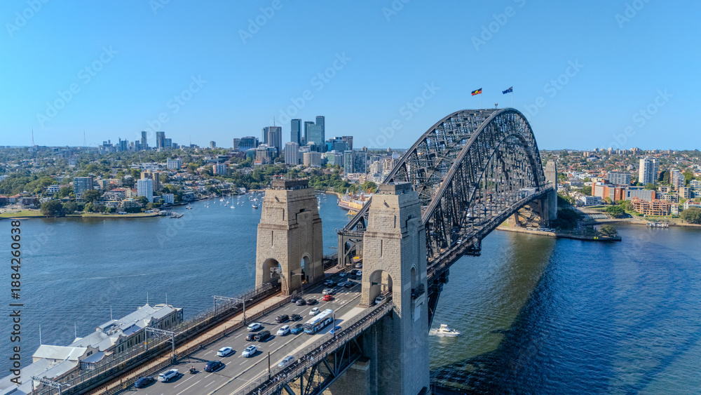 Obraz premium 21 January 2026 Aerial Drone View of Sydney Harbour Circular Quay on a nice Sunny Summer day in Sydney NSW Australia