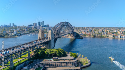 21 January 2026 Aerial Drone View of Sydney Harbour Circular Quay on a nice Sunny Summer day in Sydney NSW Australia