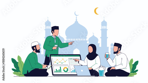 Muslim Team Working Together on Laptop Project.