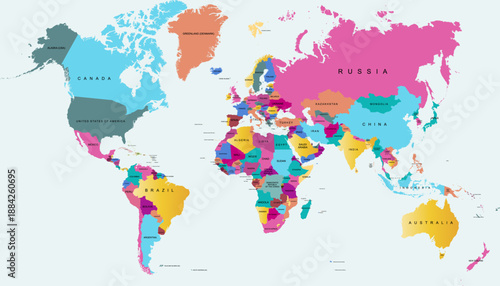 World map. Color modern vector map. Silhouette map