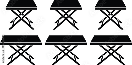 Adjustable table silhouette set, folding furniture collection, modern mechanical tables, minimalist interior design elements, black furniture illustration isolated