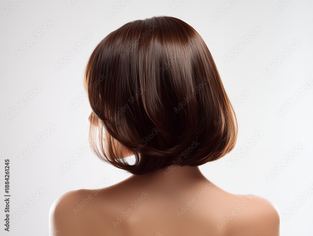 Fototapeta premium 艶やかで整ったボブヘアの後ろ姿が美しさとヘアケア意識を印象づける女性のシルエット