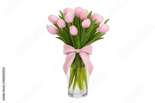 Wallpaper Mural Pink tulip bouquet in glass vase with ribbon Torontodigital.ca