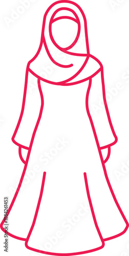 Hijab Wearing Muslim Woman Full Body Line Art Icon