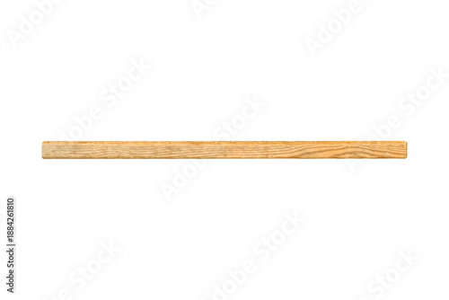 Long narrow light brown wooden slat with straight grain is isolated.