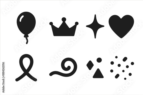 Chic Pink Gold Icons. Chic pink and gold decor. Filled icon set of Chic pink and gold decor: chic balloon,