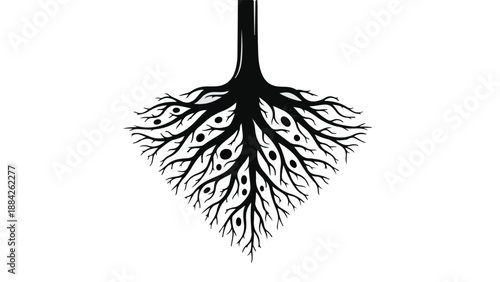 Abstract representation of deep roots and interconnected growth against a white background