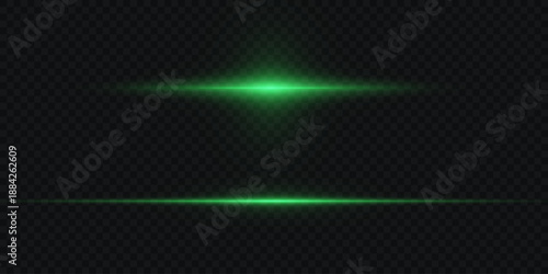 Horizontal light flare effect on dark transparent background.