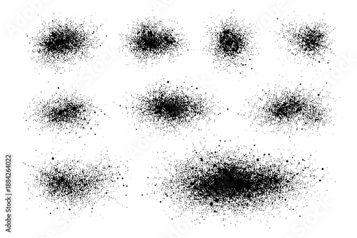 Set of abstract black ink splatters on white background.