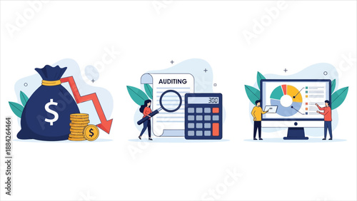 Cost Optimization and Financial Analysis Vector Set.