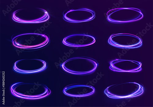 Neon round frame with colorful gradient and glossy shine. Smooth edges add premium look. Transparent PNG for creative graphics and modern templates.