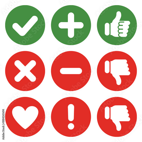 validation rejection and agreement with red and green round icon set isolated, a premium ranked illustration set showcasing checkmarks, crosses, and agreement icons for apps, websites,