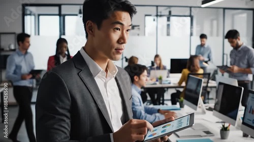 Businessman working in modern office environment.