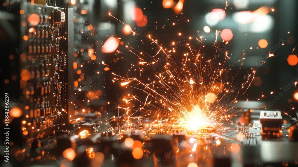 Obraz premium Circuit board sparks technology illustration