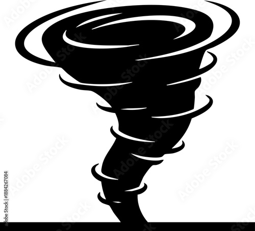 Tornado cyclone funnel silhouette isolated on white background minimalist extreme weather and natural disaster illustration
