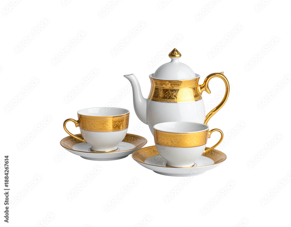 Fototapeta premium A beautiful ceramic teapot and teacup set on a transparent background