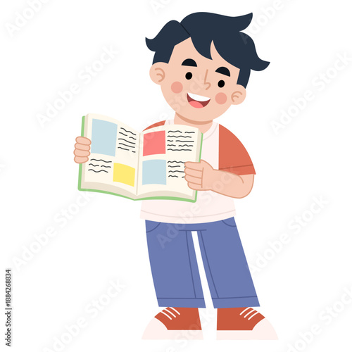 Illustration of Boy Reading Book