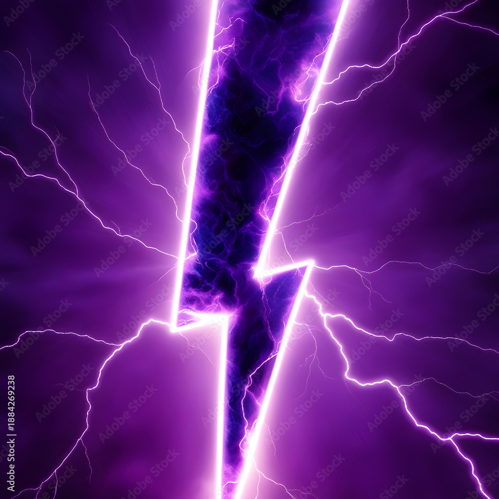 Fototapeta premium Purple Lightning Bolt Digital Art - Abstract Energy, electric, storm
