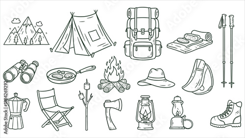 Hand Drawn Camping and Hiking Gear Vector Set...eps