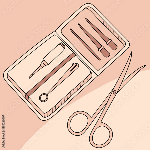 A meticulously organized medical suture kit with essential surgical instruments prepared for a procedure