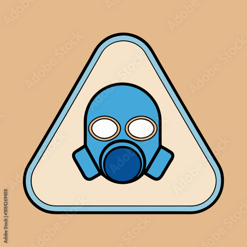 Blue gas mask symbol within a warning triangle icon for hazard and safety alerts