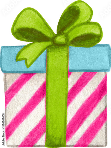 Watercolor hand drawn colorful gift box