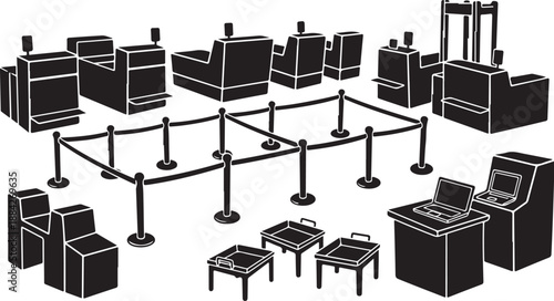 Black and white illustration of a casino interior layout
