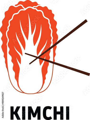 Kimchi illustration, Korean fermented food visual, traditional dish concept, cultural cuisine artwork, chopsticks and cabbage, flat vector illustration