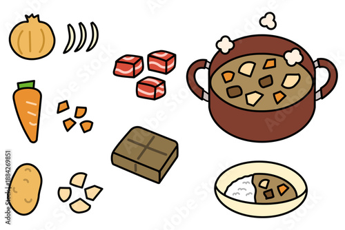 カレー作りのイラストセット