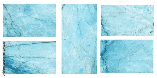 Set of blue grunge textures and vintage banners featuring abstract paper patterns of ice, water, and winter snow on a rough old wall surface for art design backdrops
