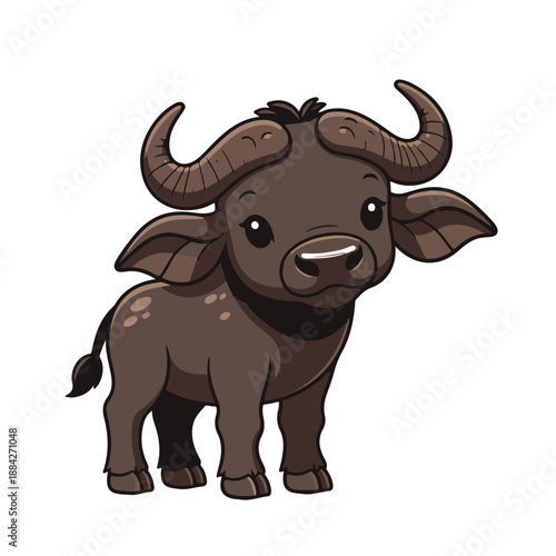 cute baby African Buffalo, flat design, vector illustration, isolated on white transparent background for kids kindergartens themes