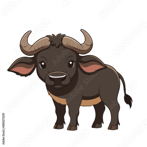 cute baby African Buffalo, flat design, vector illustration, isolated on white transparent background for kids kindergartens themes
