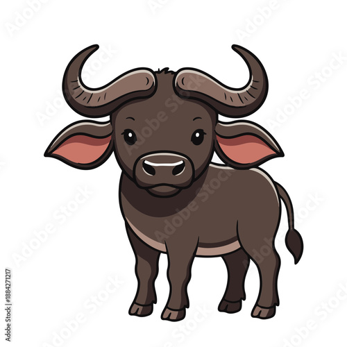 cute baby African Buffalo, flat design, vector illustration, isolated on white transparent background for kids kindergartens themes