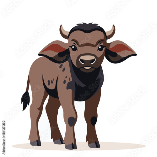 cute baby African Buffalo, flat design, vector illustration, isolated on white transparent background for kids kindergartens themes