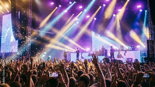 Wallpaper Mural Crowd enjoying performance at concert with bright lights and colorful effects in evening time Torontodigital.ca