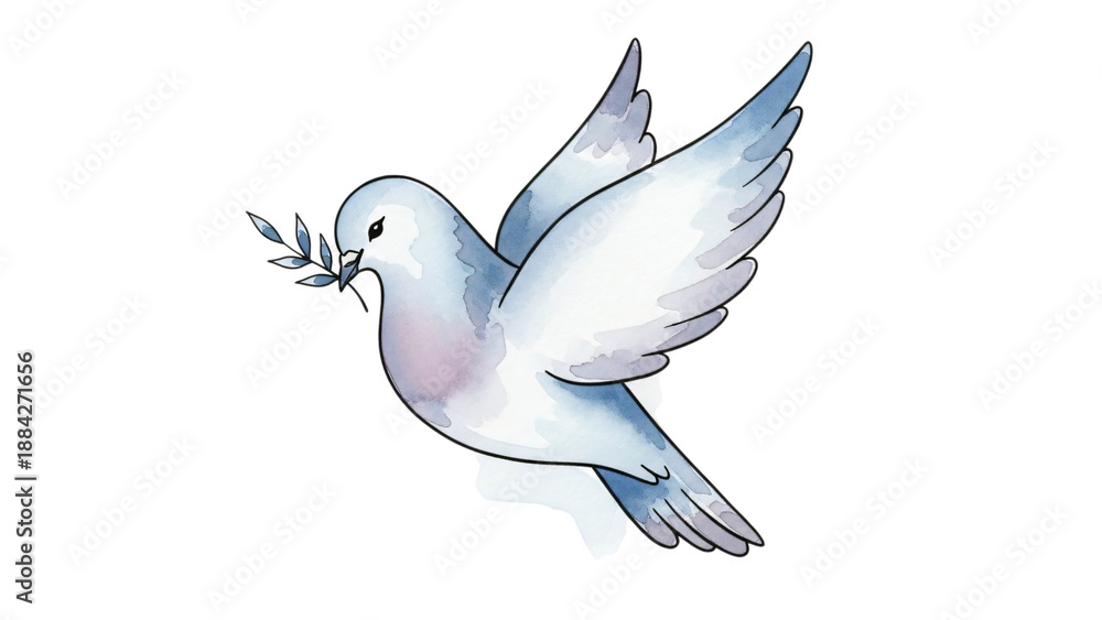 Obraz premium White dove bird with blue and pink watercolor paint on it body.