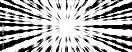 Abstract halftone sunburst background, anime pop art design. Explosion, isolated retro style comics radial bg. Vector illustration