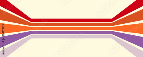 Abstract colorful 70s background vector. Vintage retro wallpaper with rainbow stripes and wavy lines. A 1970 color illustration suitable for posters, banners, decorative items and wall art.