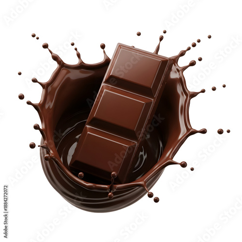 Valentine Chocolate Bar Splash Isolated on White Background