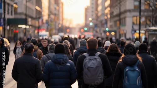 Wallpaper Mural Crowd walking down the street during sunset in a busy urban area Torontodigital.ca