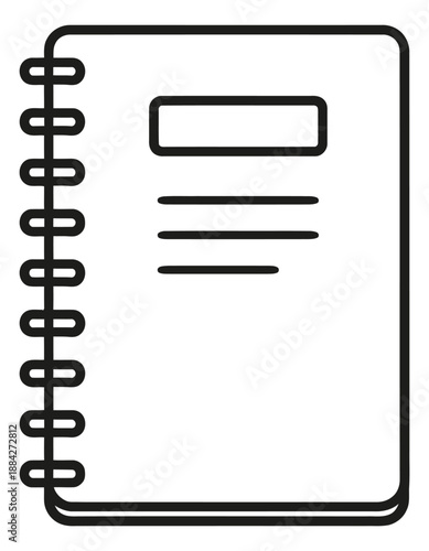 Line art illustration of a spiral notebook depicting a blank cover for writing and study