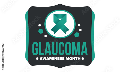 Glaucoma Awareness Month. Celebrate annual in January. Vision problems. Save your eyes. Prevention and protection. Green ribbon. Medical healthcare concept. Poster, banner and background. Vector
